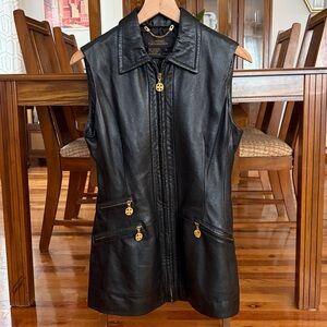 Classiques Entier Black Leather Vest with Gold Accents